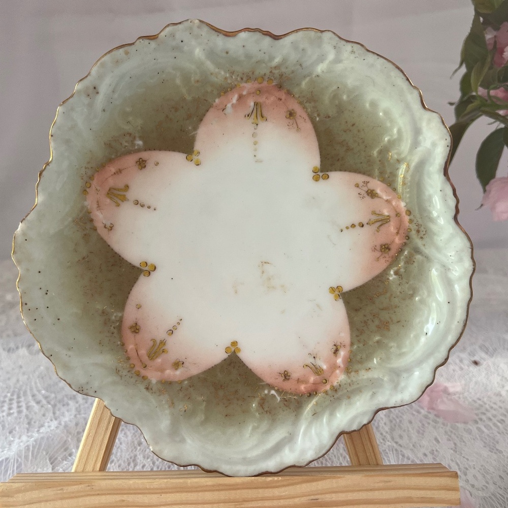 Rare PHL Limoges France Antique Porcelain Dish Handpainted Gold Accents & Trim
